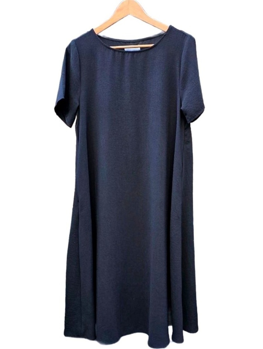 Oak + Fort Black Short Sleeve Pocket Midi Dress Minimalist A-Line 43" Sm.